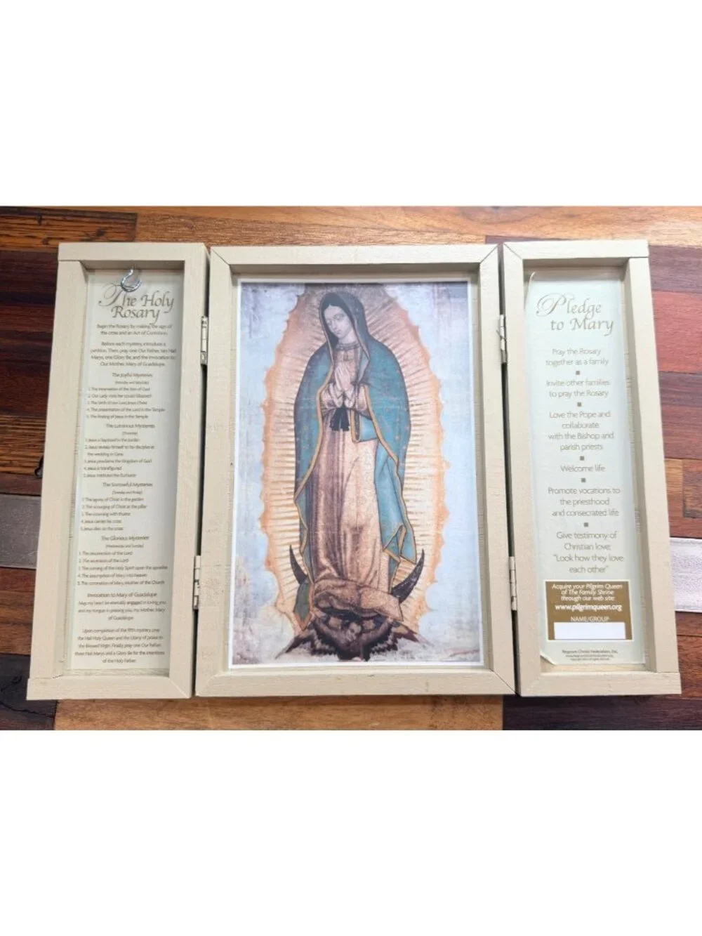 Vintage Our Lady of Guadalupe Wooden Trifold Altar Box Triptych, spiritual